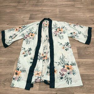 Soma Womens S/M Aqua Floral Chiffon Kimono Robe Bridal Boho Intimate